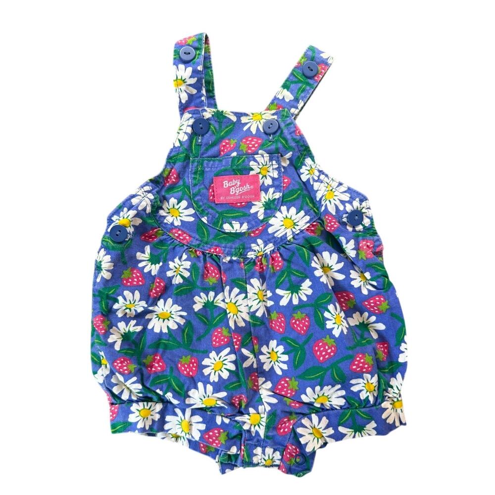 Baby OshKosh B'gosh USA Vestback Bubble Romper Strawberry Daisy Print 6-9mo 90s